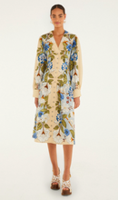 Load image into Gallery viewer, Farm Rio Garden Scarf Blue Long Sleeve Midi Dress