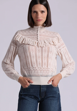 Load image into Gallery viewer, Minnie Rose Cotton Blend Mock Neck Lace Top