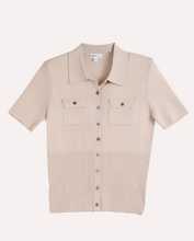 Load image into Gallery viewer, Minnie Rose Viscose Short Sleeve Collard Shirt With Shoulder Pads