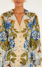 Load image into Gallery viewer, Farm Rio Garden Scarf Blue Long Sleeve Midi Dress