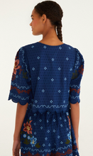 Load image into Gallery viewer, Farm Rio Stitched Garden Dark Blue Blouse