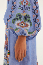 Load image into Gallery viewer, Farm Rio Garden Tapestry Blue Embroidery Long Sleeve Midi Dress