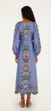 Load image into Gallery viewer, Farm Rio Garden Tapestry Blue Embroidery Long Sleeve Midi Dress