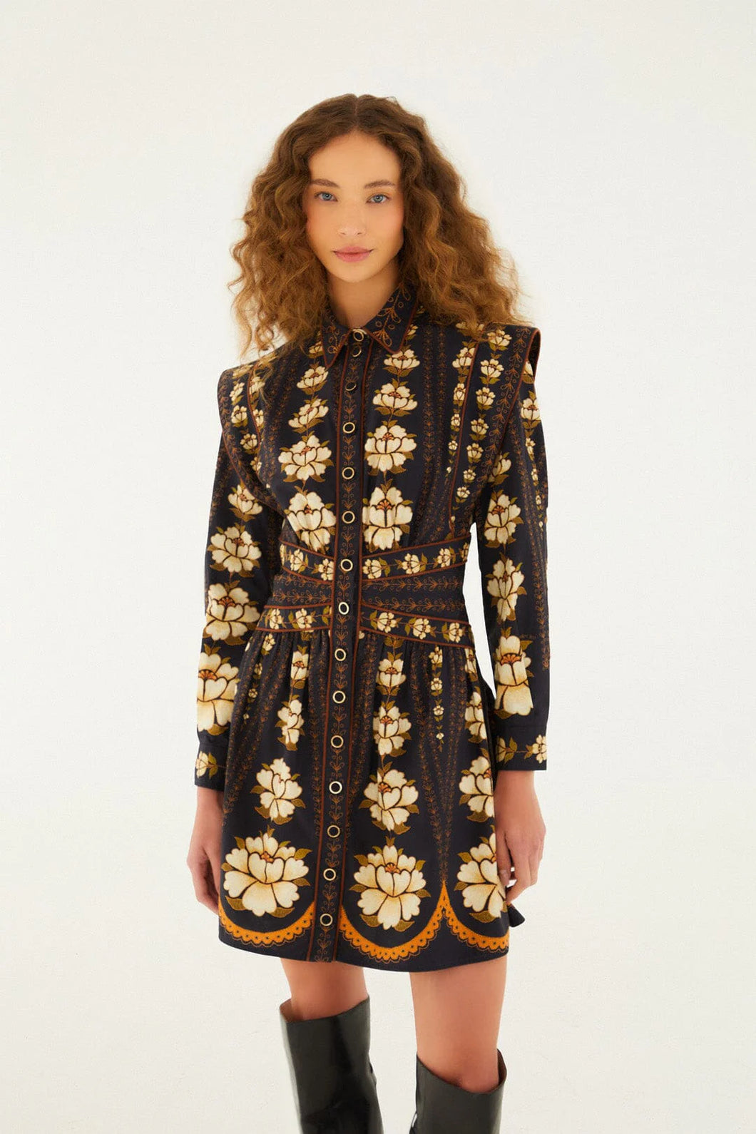 Farm Rio - Embroidered Flowers Long Sleeve Dress