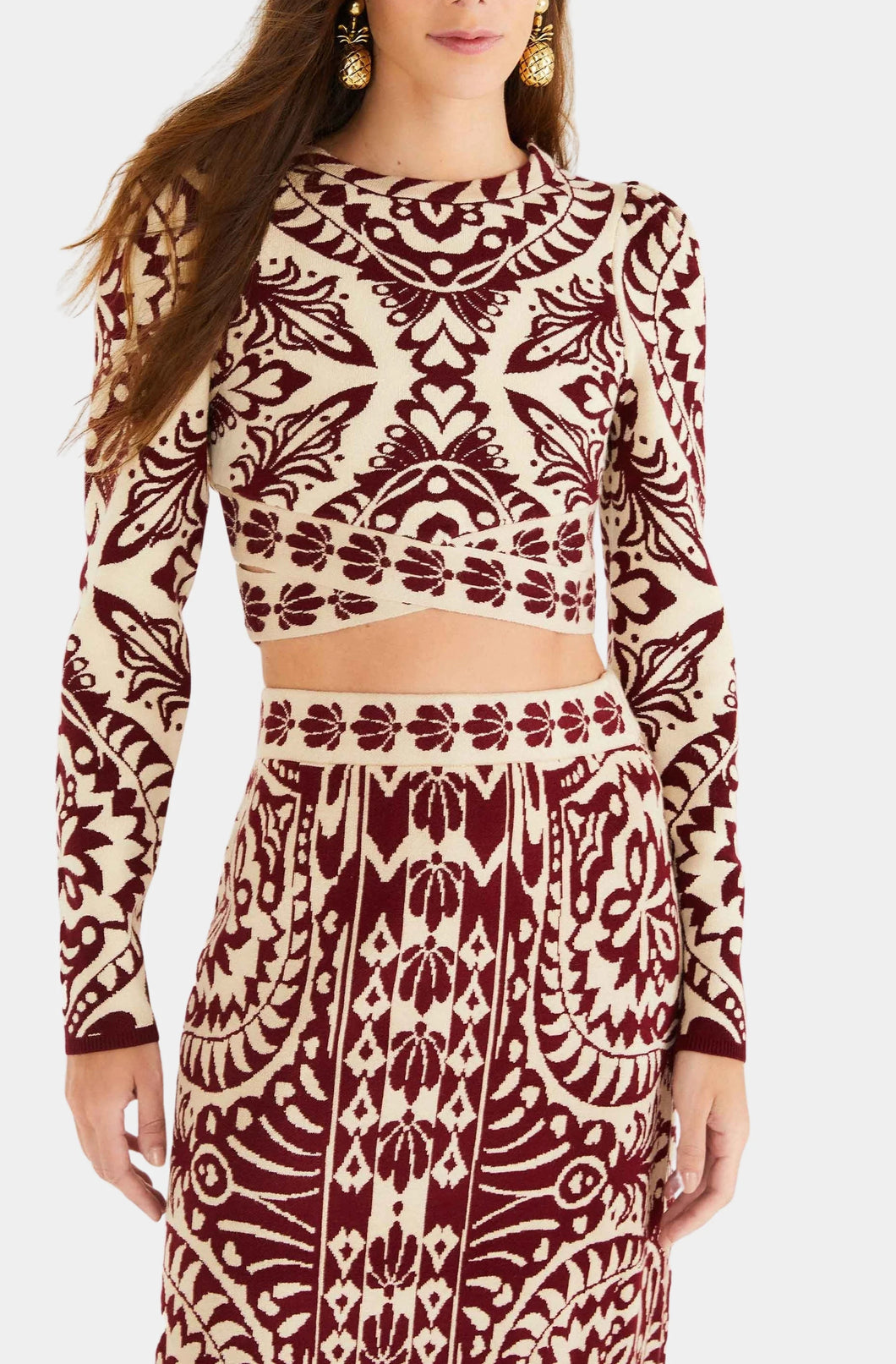 Farm Rio - Pineapple Love Burgundy Knit Top