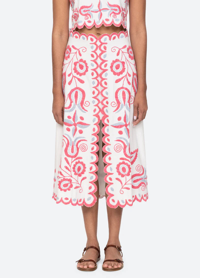Sea New York- Eevi Embroidered Twill Midi Skirt