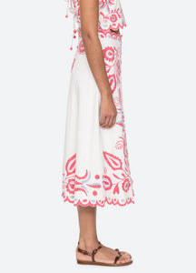 Sea New York- Eevi Embroidered Twill Midi Skirt