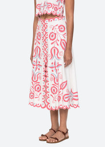 Sea New York- Eevi Embroidered Twill Midi Skirt