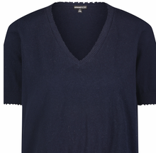 Load image into Gallery viewer, Minnie Rose - S/S Frayed Edge V-Neck Sweater

