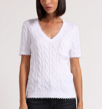 Load image into Gallery viewer, Minnie Rose - Cotton Frayed Cable V-Neck Tee w/ Pocket
