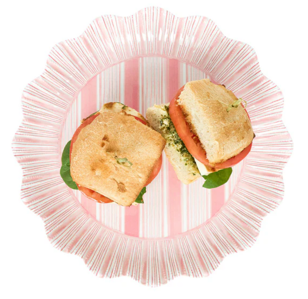 Juliska- Cabana Stripe Melamine Dinner Plate Set/4- Coral