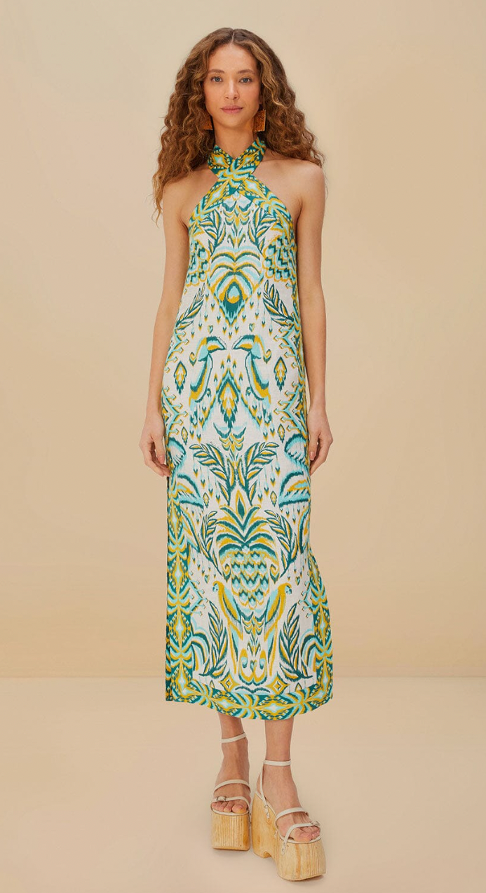 Farm Rio- Off-White Tropical Tapestry Linen Maxi Dress