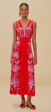 Load image into Gallery viewer, Farm Rio- Red Porcelain Garden Linen Midi Dress
