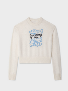 White and Warren- Cashmere Sardine Embroidered Crew