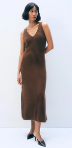 White & Warren- Cashmere Blend Ribbed Midi Dress