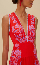 Load image into Gallery viewer, Farm Rio- Red Porcelain Garden Linen Midi Dress
