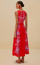Load image into Gallery viewer, Farm Rio- Red Porcelain Garden Linen Midi Dress
