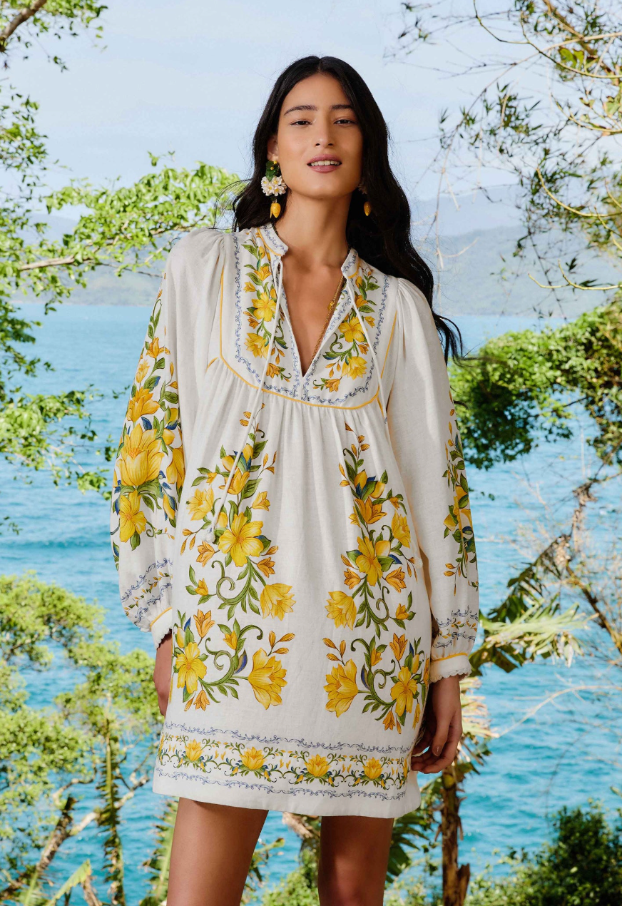 Farm Rio- Sicily Off-White Mini Dress