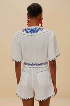 Load image into Gallery viewer, Farm Rio- Delicate Forest Blue Richelieu Embroidered Romper
