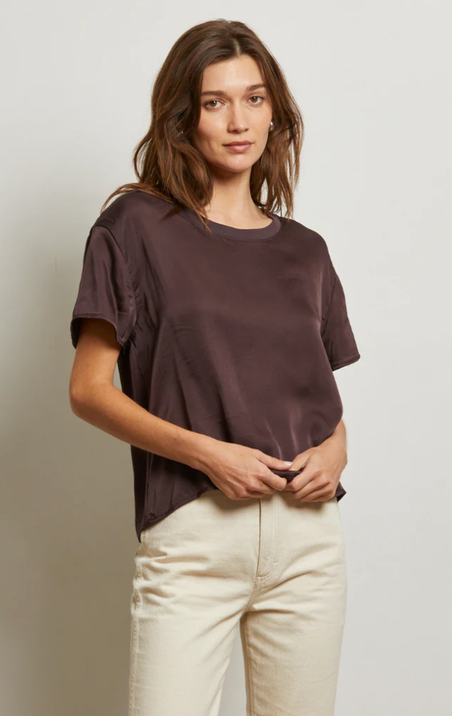 Perfectwhitetee- Satin Crew Tee in Cocoa