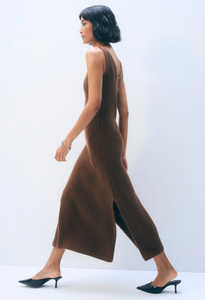 White & Warren- Cashmere Blend Ribbed Midi Dress