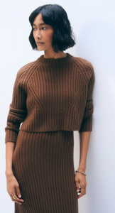 White & Warren- Cashmere Blend Cropped Ribbed Crew
