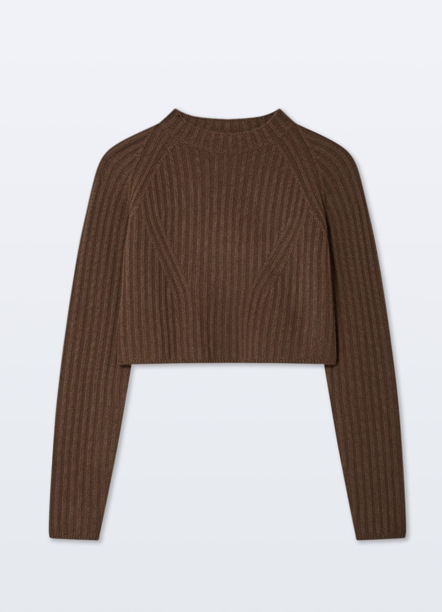 White & Warren- Cashmere Blend Cropped Ribbed Crew