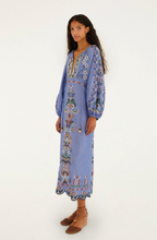 Load image into Gallery viewer, Farm Rio Garden Tapestry Blue Embroidery Long Sleeve Midi Dress

