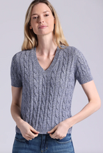 Load image into Gallery viewer, Minnie Rose Sparkle Cotton Blend Cable Short Sleeve V
