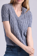 Load image into Gallery viewer, Minnie Rose Sparkle Cotton Blend Cable Short Sleeve V
