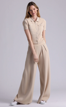 Load image into Gallery viewer, Minnie Rose Viscose Short Sleeve Collard Shirt With Shoulder Pads
