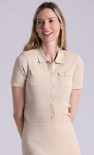 Load image into Gallery viewer, Minnie Rose Viscose Short Sleeve Collard Shirt With Shoulder Pads
