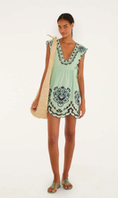 Load image into Gallery viewer, Farm Rio- Tropi Faded Green Embroidery Dress
