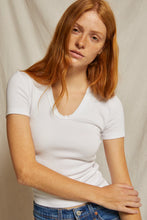 Load image into Gallery viewer, Perfect White Tee- Avril Short Sleeve Rib U-Neck
