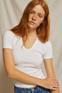 Perfect White Tee- Avril Short Sleeve Rib U-Neck