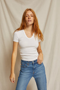 Perfect White Tee- Avril Short Sleeve Rib U-Neck