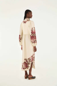 Farm Rio - Renata Floral Sand Long Sleeve Midi Dress